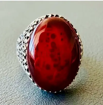 Red Kabradi Agate 950 Silver Ring