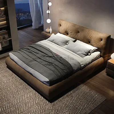 Modern Upholstered Bed Frame with Tufted Headboard