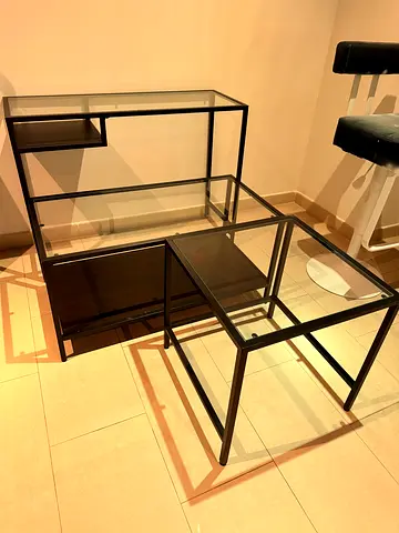 Glass and Black Metal Corner Desk set - Good Condition
