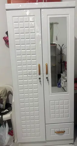 White 2-Door Wardrobe with Mirror and Drawer - Good Condition looks like new