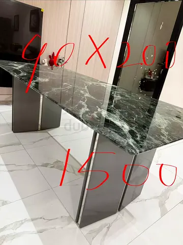 Marble-top dining table 190x90cm with stainless legs - used
