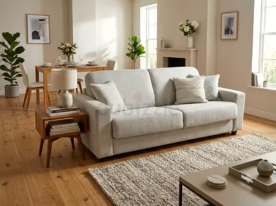 Light grey 3-seater fabric sofa bed in excellent condition