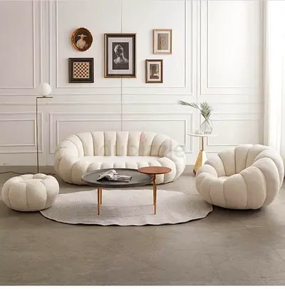 Modern White Boucle Sofa and Armchair Living Room Set