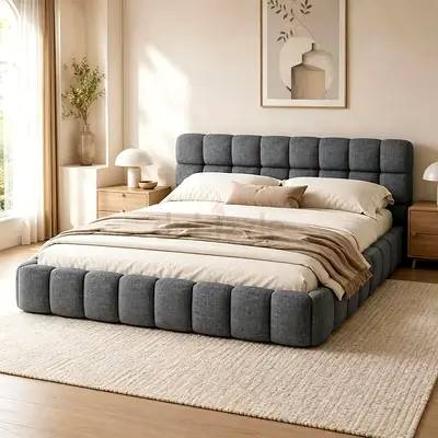 Modern Tufted Fabric Upholstered Bed Frame