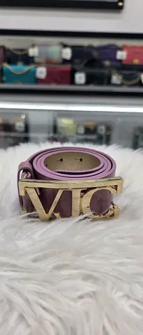 Purple leather women's belt with gold-tone LOVE buckle