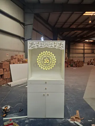 MANDIR White wooden MANDIR cabinet with backlit Om design