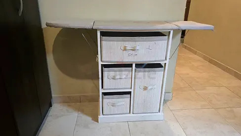 Iron table with White Storage Cabinet with Fabric Drawers