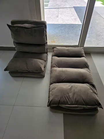 Foldable floor sofa / futon cushions - set of 2, grey