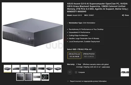 ASUS Ascend GX10 AI Supercomputer / Workstation - Gray, 128GB, 2TB PCIe SSD