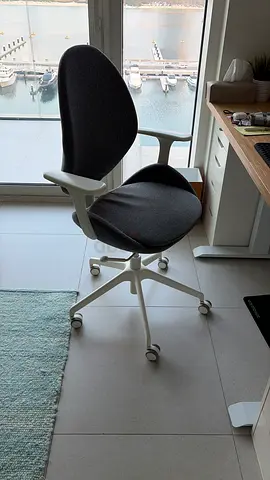 Ergonomic swivel office chair with wheels - grey fabric, good condition