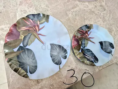 Set of 7 Floral Glass cake Serving Plates (1 big and 6 small)