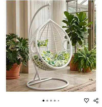 White Hanging Egg Chair with Stand — Indoor/Outdoor Rattan Swing