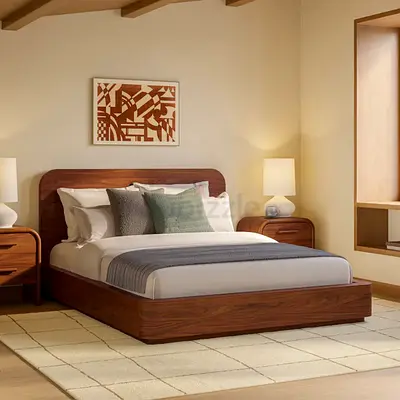 Walnut finish queen bed with side drawers