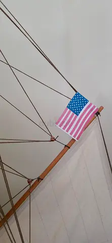 Handmade Wooden Ship Model with American Flag - Decorative Collectible