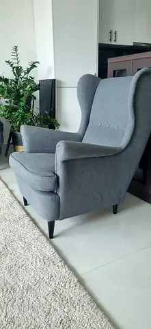 Grey IKEA Upholstered Wingback Armchair - Good Condition
