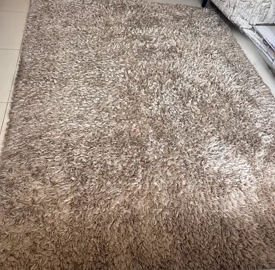 Beige shaggy area rug - gently used, 200x280cm (approx.)