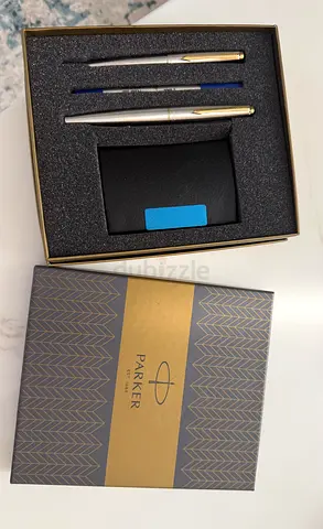 Parker Galaxy Gold Trim Ball Pen with Free Card Holder (Stainless Steel)