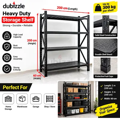 Heavy Duty Metal Storage Shelving Rack 200x200x60 cm - 300kg/shelf