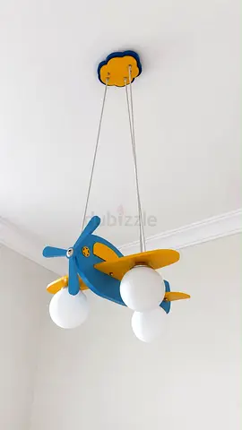 Blue & Yellow Airplane Kids Ceiling Light - 3 Globe Pendant