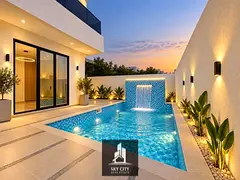 Modern freehold villa with a swimming pool for sale, featuring Dubai-style design and located on She