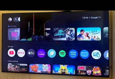 65" Smart TV with Cracked Screen - Google TV Interface