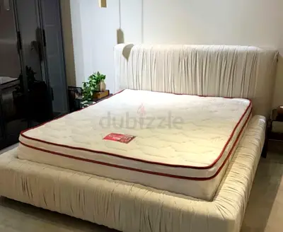 King size upholstered bed frame with mattress - good condition