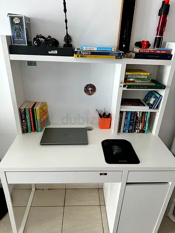 Ikea White study desk with storage shelves and drawer - good condition