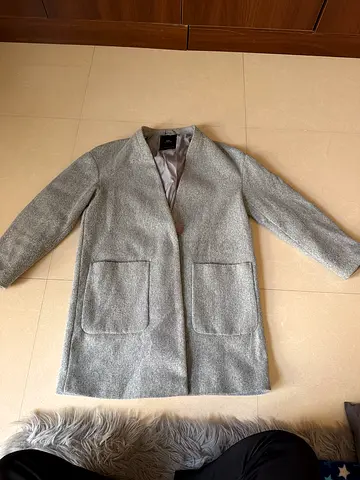 Light grey women's long wool blend coat, size S