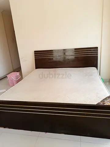 King Size Bed Frame with Mattress - Dark Wood (Al Nabba)