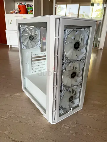 White ATX PC Case with Multiple ARGB Fans - Tempered Glass Side Panel