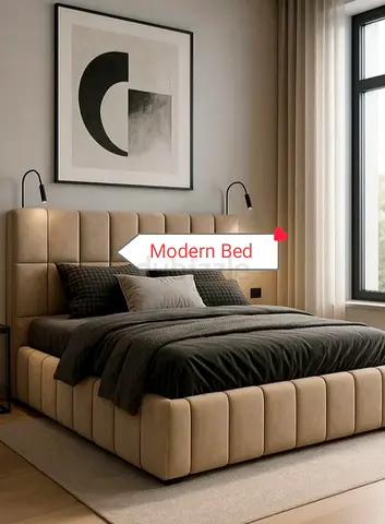 Brand New King Size Luxury Fabric Bed With Mattress Modern Design.