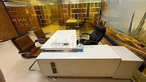 4 White Office Desk with 2 Executive Leather Chair + 6 Visitor Chairs