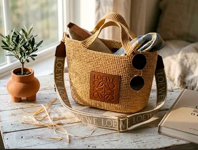 Loewe Raffia Anagram Tote Bag – Natural / Tan Slouchy