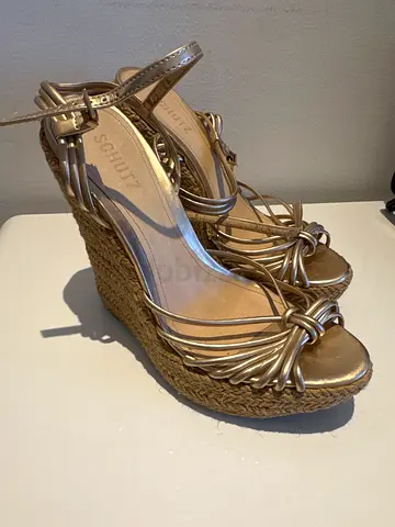 Schutz Gold Wedge Sandals