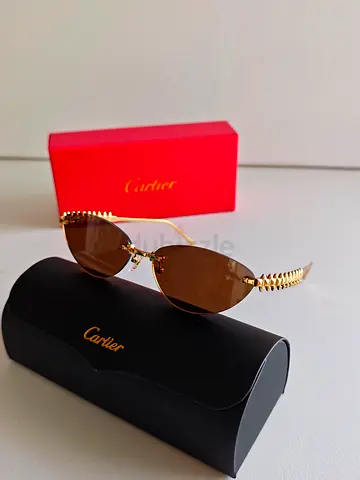 Cartier gold-tone rimless sunglasses with original case and box