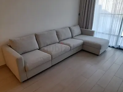 Beige colour's sofa bed L-shaped 4-seater fabric with chaise (right)