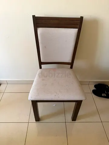 3 Wooden dining chair with beige upholstered seat and back
