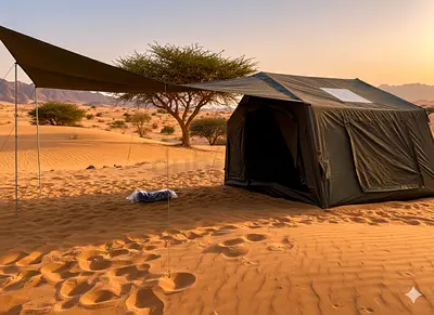 Large Canvas Desert Camping Tent with Attached Awning