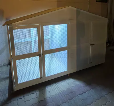 Large white outdoor pet hutch cage with roof with AC