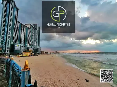 Huge 2BHK in Corniche Tower, Ajman! 2,200 sqft, full sea view, big balcony, 3 baths, closed kitchen. Vacant & move-in ready. High-end coastal living.