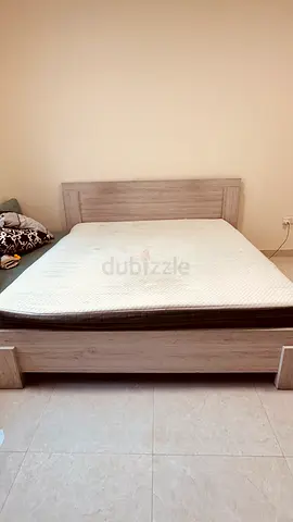 King size bed frame with mattress - light oak finish