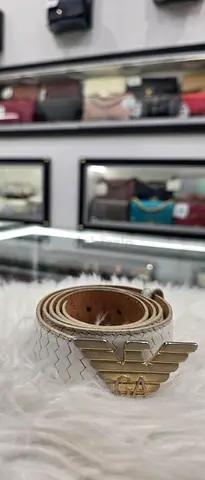 Genuine leather men's belt - beige/tan, classic buckle