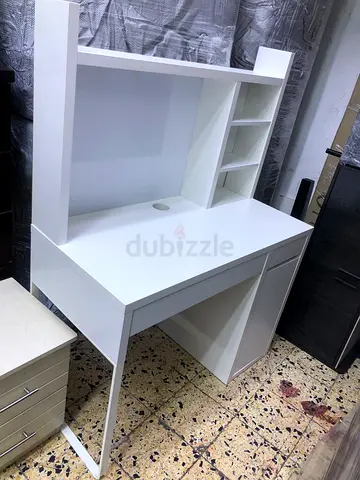 White study desk with shelving and drawers - good condition