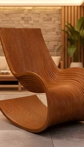 Modern Sculptural Wooden Lounge Chair - Curved Designer Style
