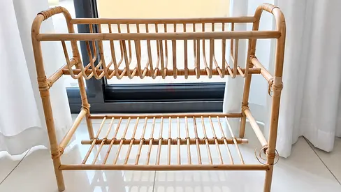 Rattan 2-Tier Flower / Storage Shelf - Light Natural Finish