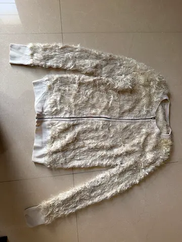 Beige faux-fur zip-up women's cardigan, size approx S/M