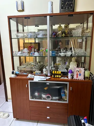 Wooden Glass Display Cabinet with Storage — Good Condition