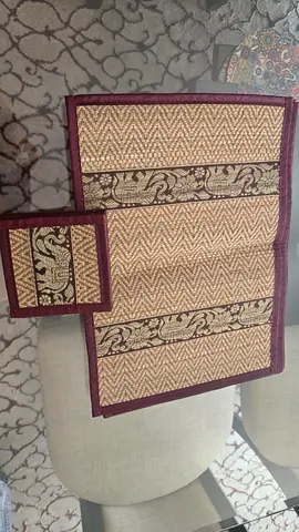Set of woven table placemats with elephant motif (8 pieces) with 8 tea coasters