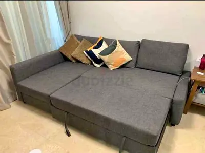 Grey L-shaped Sofa Bed with Storage - Good Condition