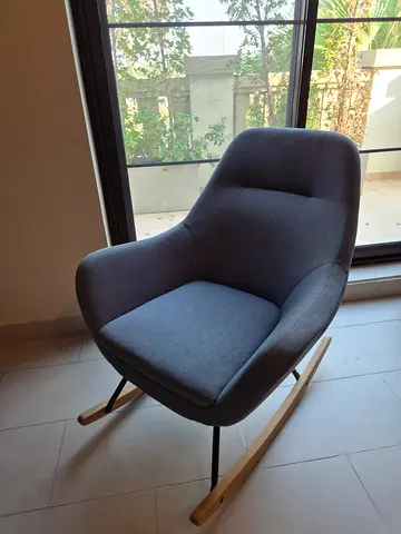 Modern light blue/Grey Fabric Rocking Chair with Wooden Base from Jysk